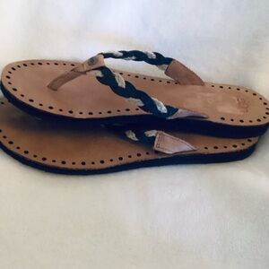 UGG Tan and Black Leather Sandals with Minimalist Design